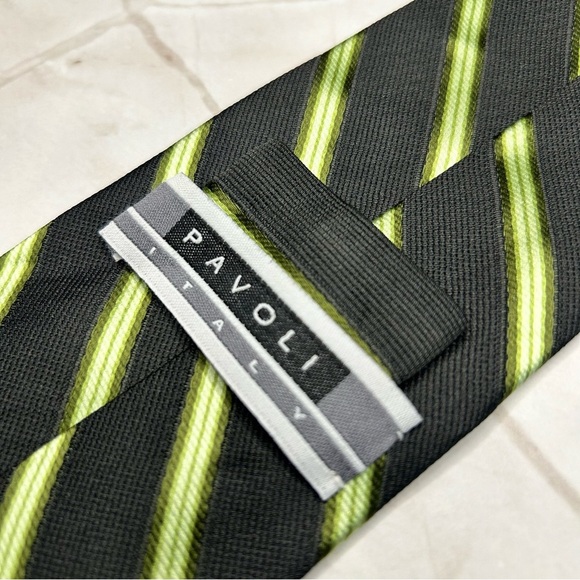 Pavoli 59” Black and Green Striped Tie - Picture 3 of 3